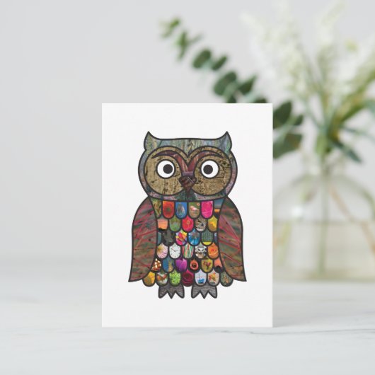 Patchwork Owl Postkarte (Stehend Vorderseite)