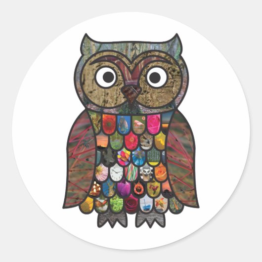 Patchwork Owl Runder Aufkleber (Vorderseite)