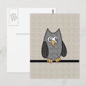 Patchwork Owl, Schwarz und Weiß mit Tan Hintergrun Postkarte (Vorne/Hinten)