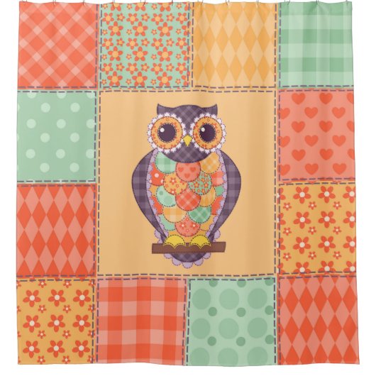 Patchwork Owl Vintages Nahtloses Muster Duschvorhang (Vorderseite)