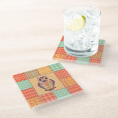 Patchwork Owl Vintages Nahtloses Muster Glasuntersetzer (Schrägansicht)