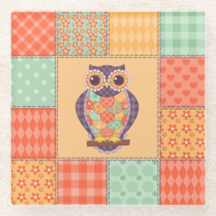 Patchwork Owl Vintages Nahtloses Muster Glasuntersetzer