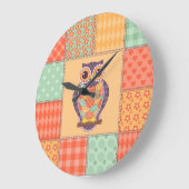 Patchwork Owl Vintages Nahtloses Muster Große Wanduhr (Winkel)