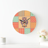 Patchwork Owl Vintages Nahtloses Muster Große Wanduhr (Zuhause)