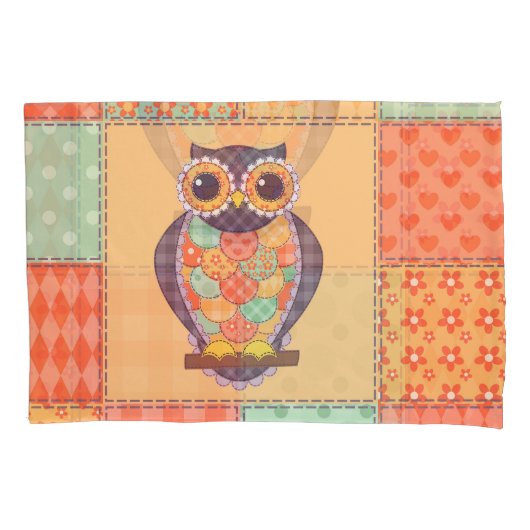 Patchwork Owl Vintages Nahtloses Muster Kissenbezug (Vorderseite)