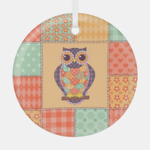 Patchwork Owl Vintages Nahtloses Muster Ornament Aus Glas