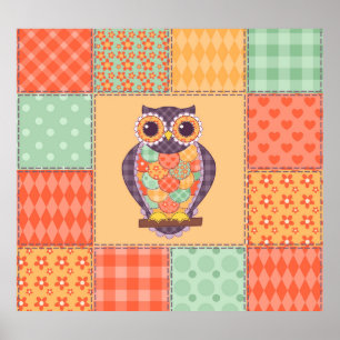 Patchwork Owl Vintages Nahtloses Muster Poster