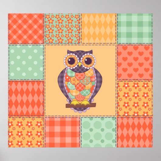 Patchwork Owl Vintages Nahtloses Muster Poster (Vorne)