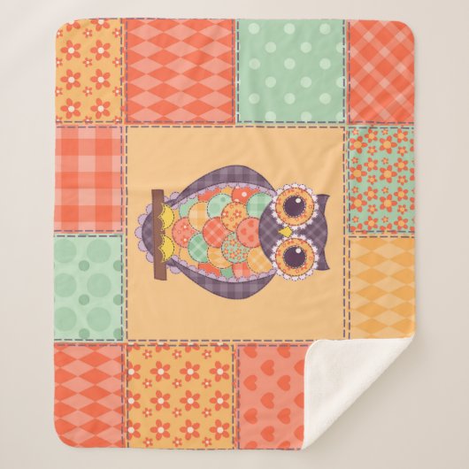 Patchwork Owl Vintages Nahtloses Muster Sherpadecke (Vorderseite)