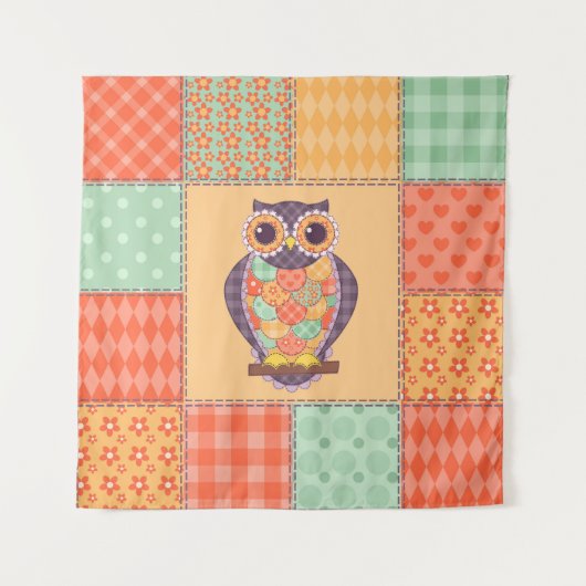 Patchwork Owl Vintages Nahtloses Muster Wandteppich (Vorderseite)