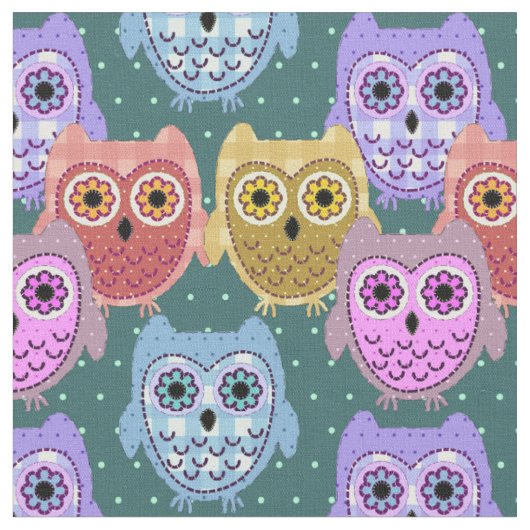 Patchwork Owls Stoff (Nahaufnahme)