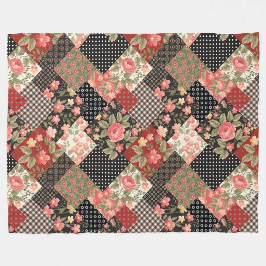 Patchwork Pattern Blume Polka Dot Geometric Plai Fleecedecke (Vorderseite (Horizontal))