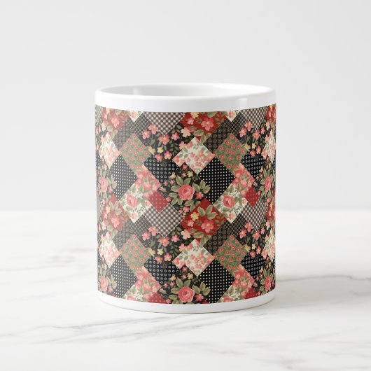 Patchwork Pattern Blume Polka Dot Geometric Plai Jumbo-Tasse (Vorderseite)