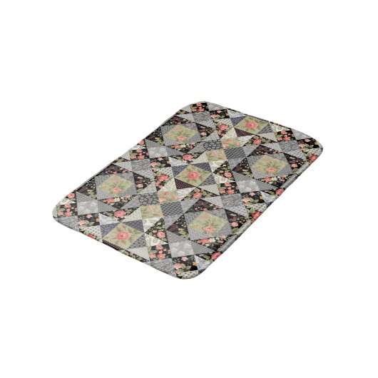 Patchwork Pattern Butterfets Blume Foliage Rose Badematte (Schrägansicht)
