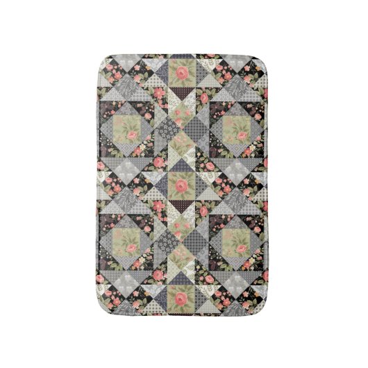 Patchwork Pattern Butterfets Blume Foliage Rose Badematte (Vorderseite Vertikal)