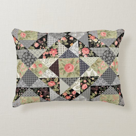 Patchwork Pattern Butterfets Blume Foliage Rose Dekokissen (Vorderseite)