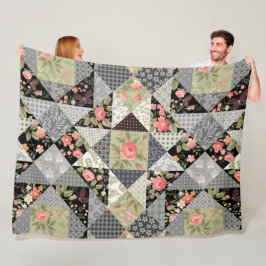 Patchwork Pattern Butterfets Blume Foliage Rose Fleecedecke