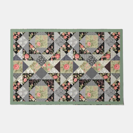 Patchwork Pattern Butterfets Blume Foliage Rose Fußmatte (Vorderseite)