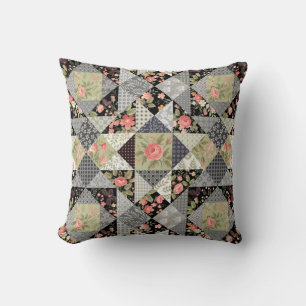 Patchwork Pattern Butterfets Blume Foliage Rose Kissen