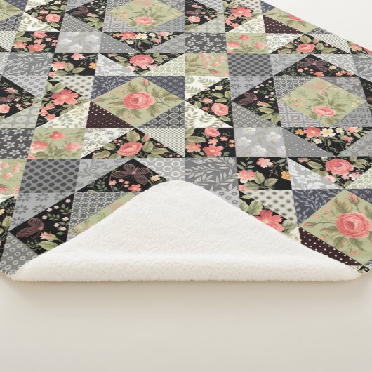 Patchwork Pattern Butterfets Blume Foliage Rose Sherpadecke (3/4)
