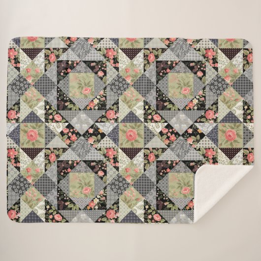 Patchwork Pattern Butterfets Blume Foliage Rose Sherpadecke (Vorderseite (Horizontal))