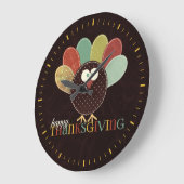 Patchwork Patterned Turkey for Thanksgiving Große Wanduhr (Winkel)