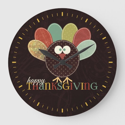 Patchwork Patterned Turkey for Thanksgiving Große Wanduhr (Vorderseite)