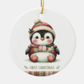 Patchwork Penguin First Christmas Keepsake Photo Keramik Ornament (Vorne)