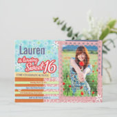 Patchwork & Pink Lace Sweet 16 Foto Einladung (Stehend Vorderseite)