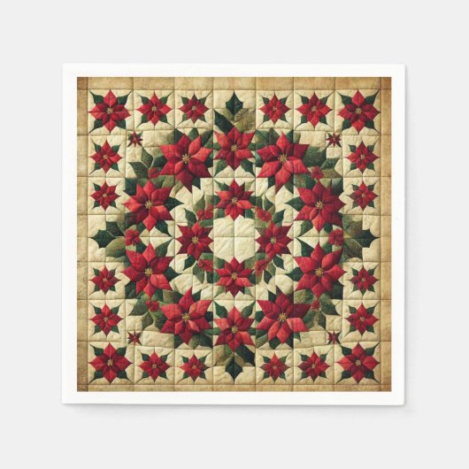 Patchwork Poinsettia Wreath Decoupage Napkins Serviette (Vorderseite)