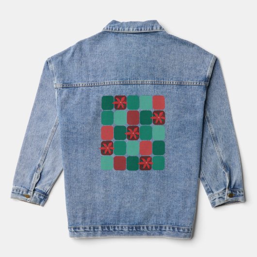Patchwork Poinsettias Jeansjacke (Rückseite)
