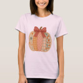 Patchwork Pumpkin with Bow - Cosy Autumn Gingham T-Shirt (Vorderseite)