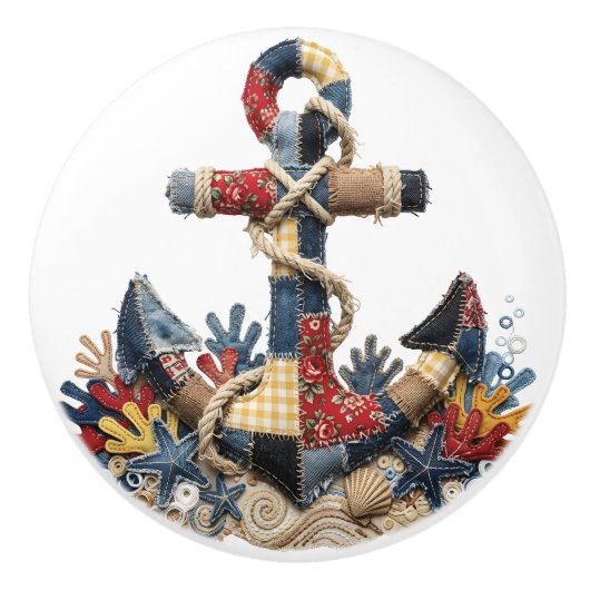 Patchwork-Quilt-Anker Keramikknauf (Vorderseite)