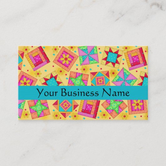 Patchwork Quilt Block Art Yellow Visitenkarte (Vorderseite)