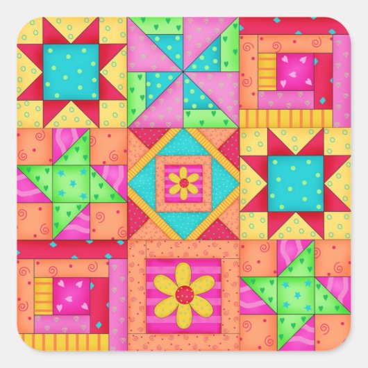Patchwork Quilt Blocks Square Sticker (Vorderseite)