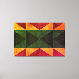 "PATCHWORK QUILT - BOLD GREEN GOLD ROSE SQUARES" LEINWANDDRUCK
