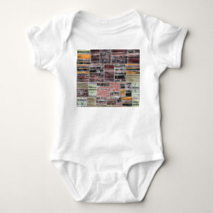 Patchwork-Quilt-Collage nahtloser Druck. Baby Strampler