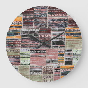 Patchwork-Quilt-Collage Nahtloser Druck. Große Wanduhr