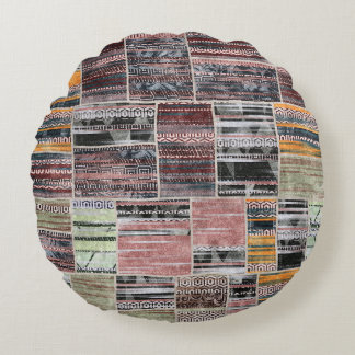 Patchwork-Quilt-Collage Nahtloser Druck. Rundes Kissen
