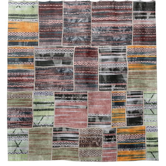 Patchwork Quilt Collage Nahtloses Drucken. Duschvorhang (Vorderseite)
