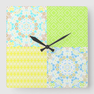 Patchwork Quilt dekorative Retro Vintagen Blumenau Quadratische Wanduhr