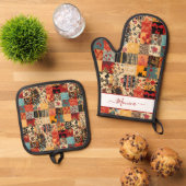 Patchwork-Quilt-Effekt Ofenhandschuh & Topflappen-Set (Oben Unten)