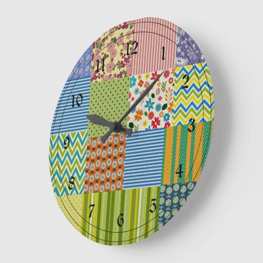 Patchwork Quilt Große Wanduhr (Winkel)