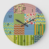 Patchwork Quilt Große Wanduhr (Vorderseite)