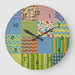 Patchwork Quilt Große Wanduhr