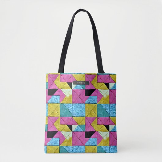 Patchwork Quilt Inspiriert Boho Trompe L'oeil Tasche (Vorderseite)