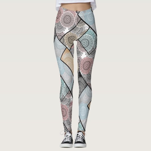 Patchwork quilt Keramik Fliesen Kreise Mandala Pas Leggings (Vorderseite)