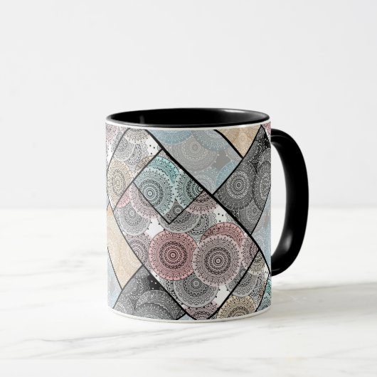 Patchwork quilt Keramik Fliesen Kreise Mandala Pas Tasse (VorderseiteRechts)