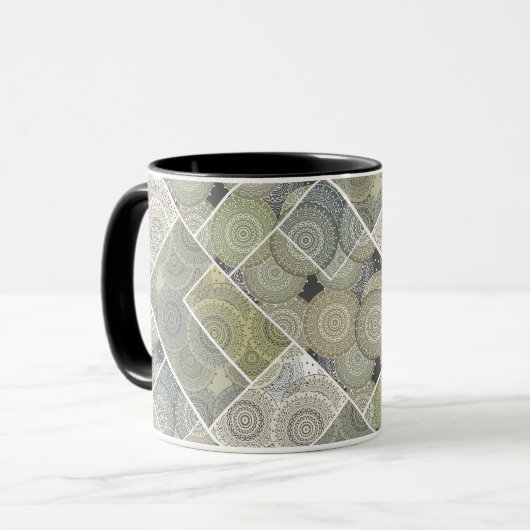 Patchwork-Quilt-Keramikfliesen-Kreismandala-Patch Tasse (Vorderseite Links)