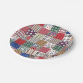 Patchwork-Quilt Mehrfarbig Gingham Pappteller (Schrägansicht)